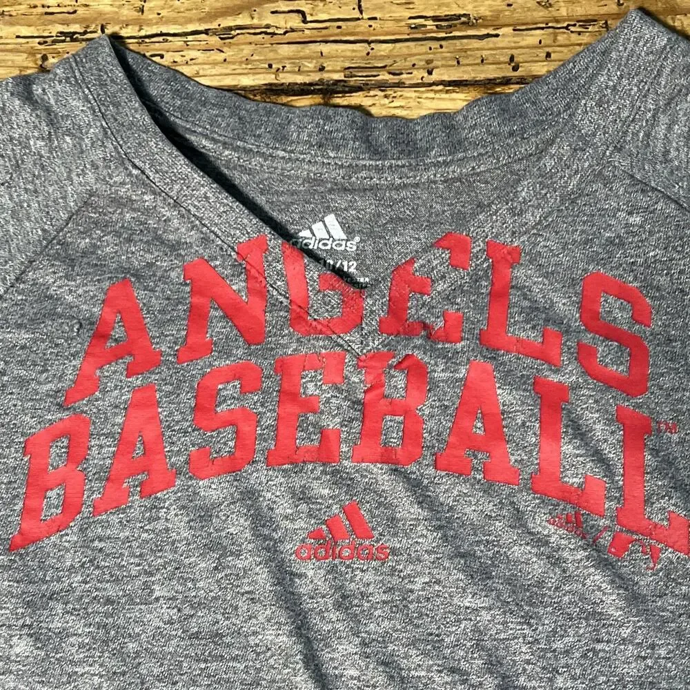 Adidas Youth M Gray V Neck Angels Baseball T Shirt
